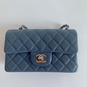 Chanel Quilted Mini Rectangular Blue Caviar SHW
